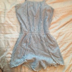 eyelet light blue lacy romper cinch waist